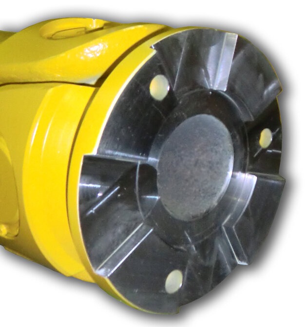 Mechanical coupling detail of yellow cardan shaft