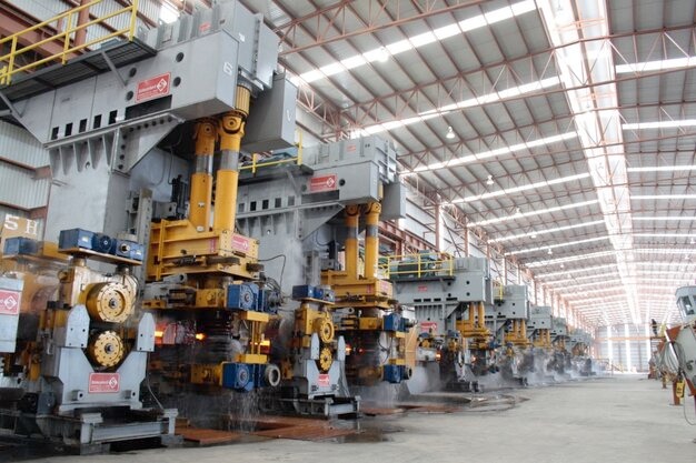 SMS group industrial plant with yellow EPR shafts